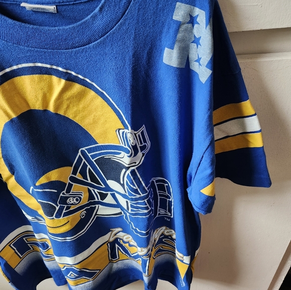 1985 NFL LA RAMS Vintage Bold Gold Royal Tshirt By SALEM - Picture 4 of 11